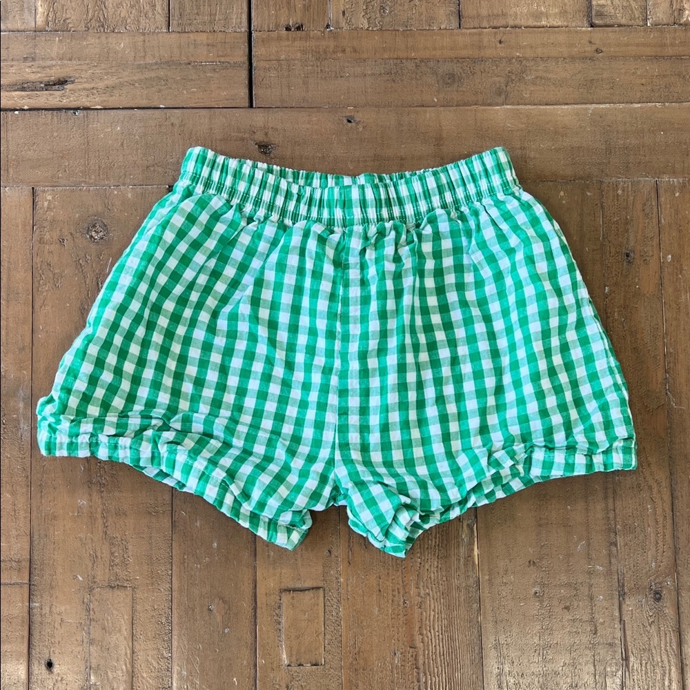 Girls Green Gingham Elastic Waist Shorts
